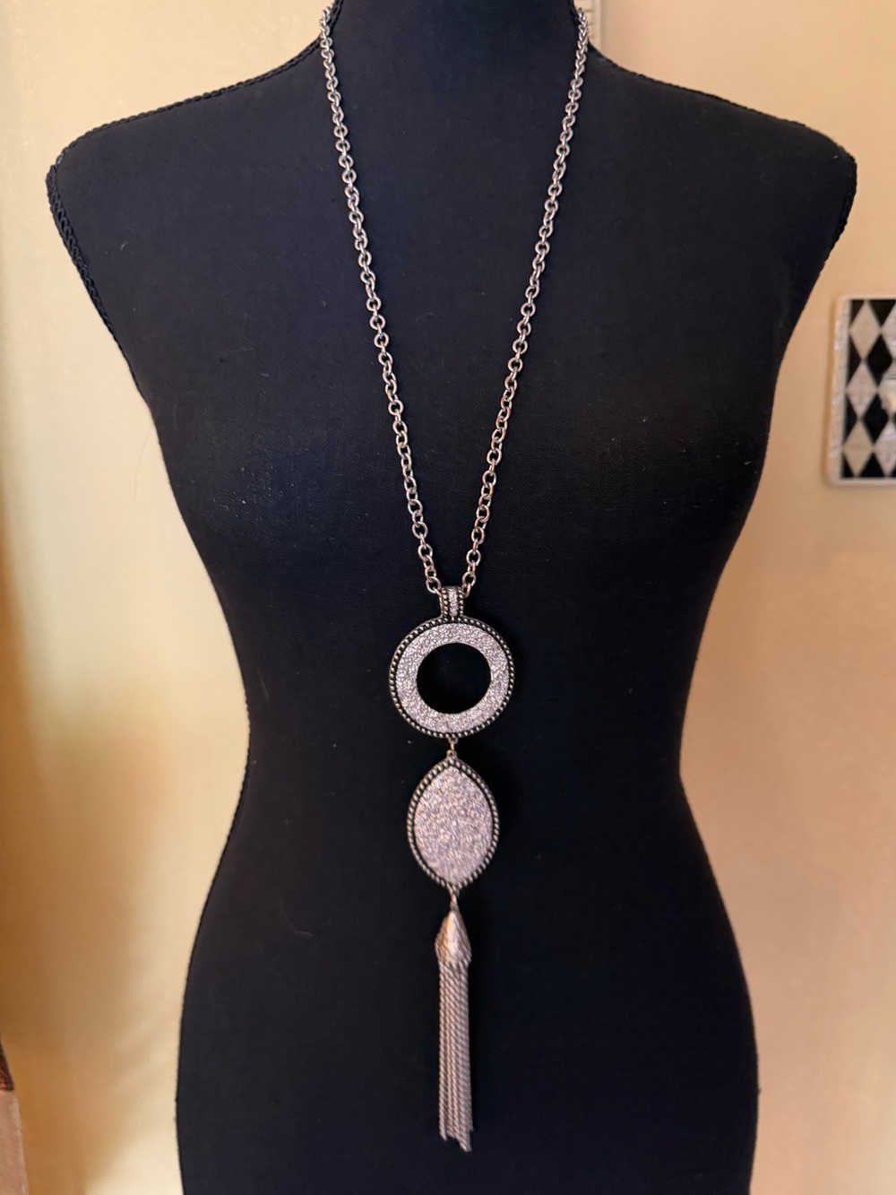 Silver-tone Long Pendant Tassel Necklace - Silver